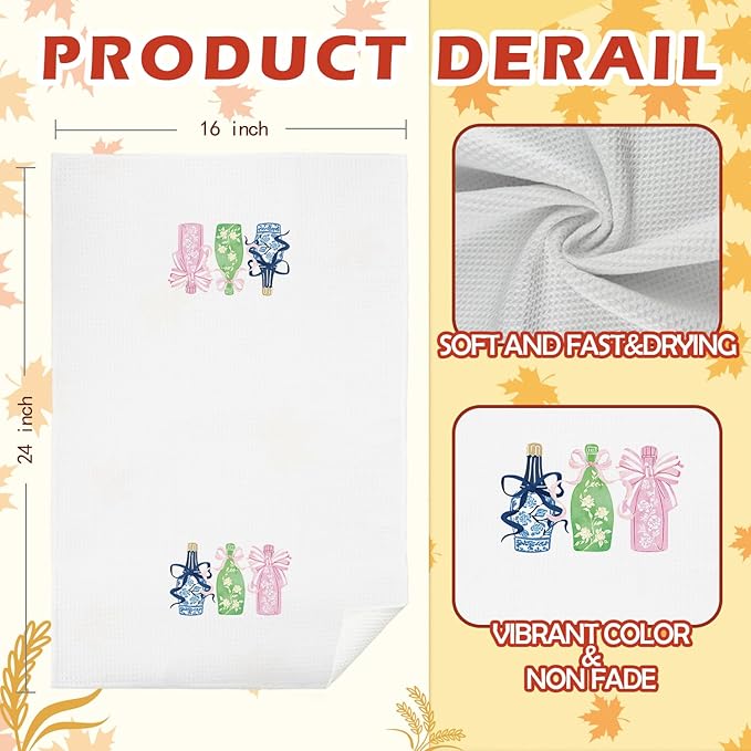 Preppy Chinoiserie Champagne Kitchen Towels, Coquette Bow Dish Towels for Kitchen, Blue and White Chinoiserie Decor Hand Towels for Bathroom, Chinoiserie Decor, Grandmillennial Home Decor, 16x24 Inch