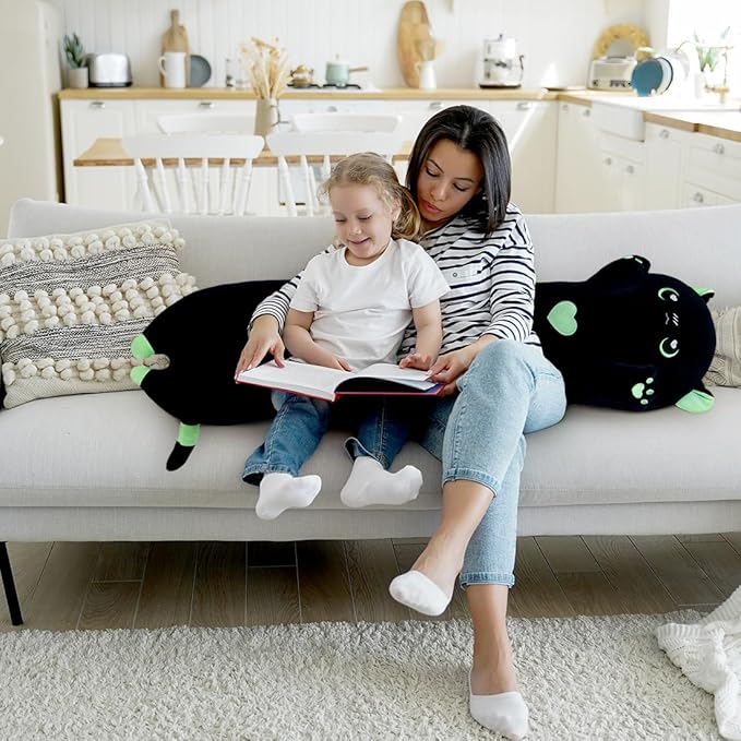 Giant Green Cat Plush, Kitten Body Pillow - Long Cute Stuffed Animals (70cm/27.5inch)