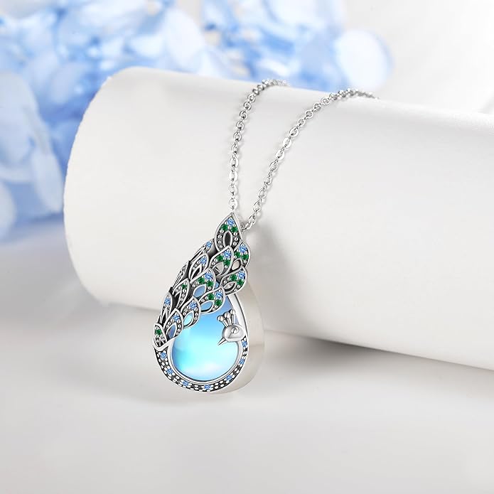 Sterling Silver Blue Opal Turquoise Peacock Pendant Necklace - Peacock Jewelry Gifts for Women