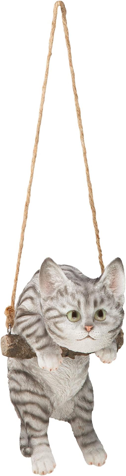 Design Toscano Gray Tabby Kitty on a Perch Hanging Cat Sculpture