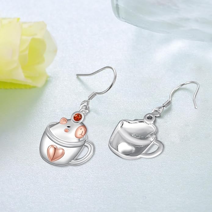 Black Cat Earrings 925 Sterling Silver Mushroom Cat/Black Cat/Panda/Sloth/Capybara/Boston Terrier/Shih Tzu Dangle Earrings Cute Animal Drop Earrings Jewelry Gifts for Women