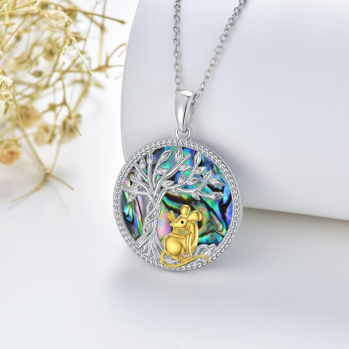TOUPOP Tree of Life Animal Necklace 925 Sterling Silver Crystal/Abalone Shell Animal Pendant Jewelry Birthday Mothers Day Gifts for Women Mom Wife Her