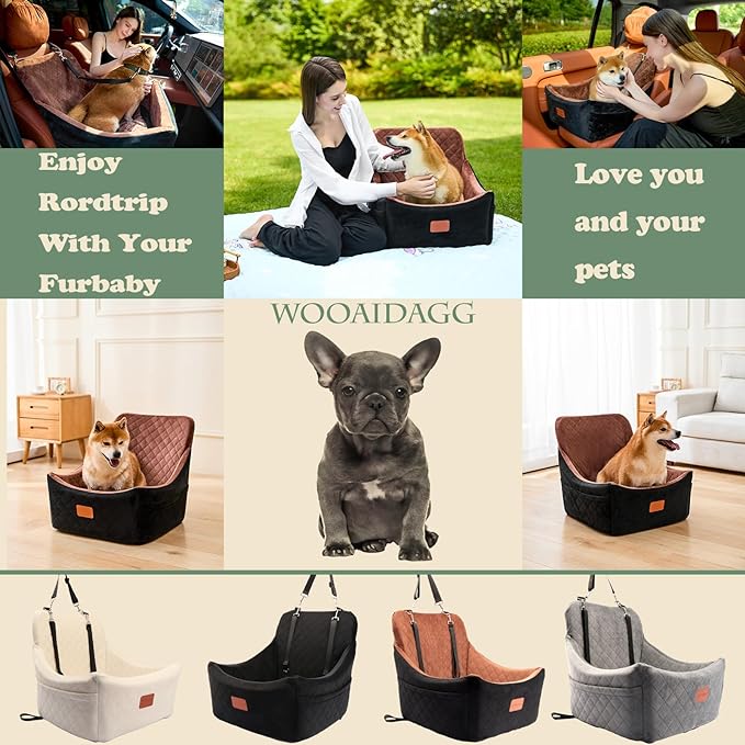 Dog Car Seat for Medium Sized Dog,Pet Travel Car Bed with Seat Belt Channle,Fully Detachable and Washable Car Dog Seat with Adjustable Straps,3 Straps Easy to Install (Black/Grey)