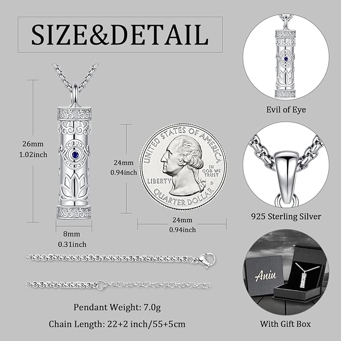 Aniu Cremation Jewelry for Ashes S925 Sterling Silver Urn Necklace Memorial Necklace for Human Ashes of Loved Ones Keepsake Pendant for Men Women