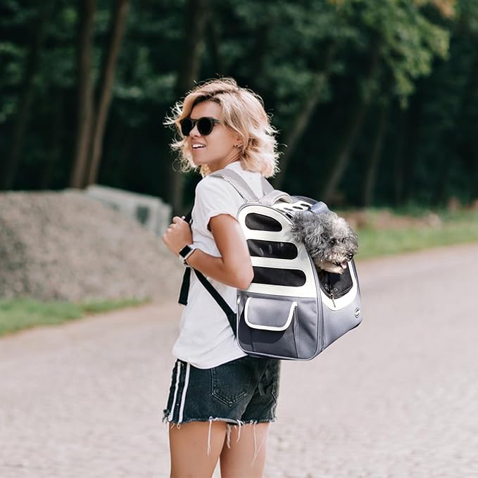 Dog Backpack, Ventilated Pet Hiking Backpack Travel Bag, Airline Approved Cat Backpack for Travel, Hiking, Outdoor Use(Gray)