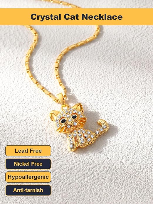 U7 Cat Pendant Necklace for Women Stainless Steel Cute Kitty Cat Jewelry Gift