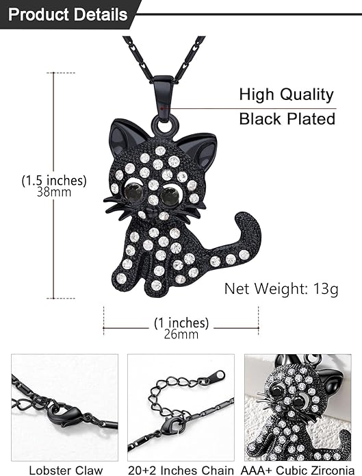 U7 Cat Pendant Necklace for Women Stainless Steel Cute Kitty Cat Jewelry Gift