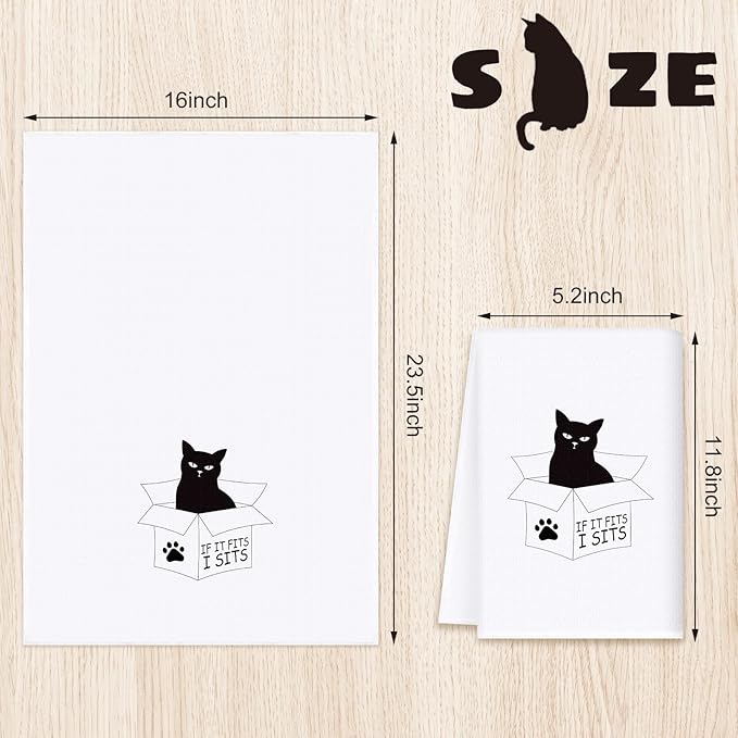 Vesici 4 Pieces Funny Cat Kitchen Towels Cute Cat Theme Dish Absorbent Kitchen Tea Farmhouse Decorative Hand Towels for Housewarming Birthday Pet Lover Fun Gift