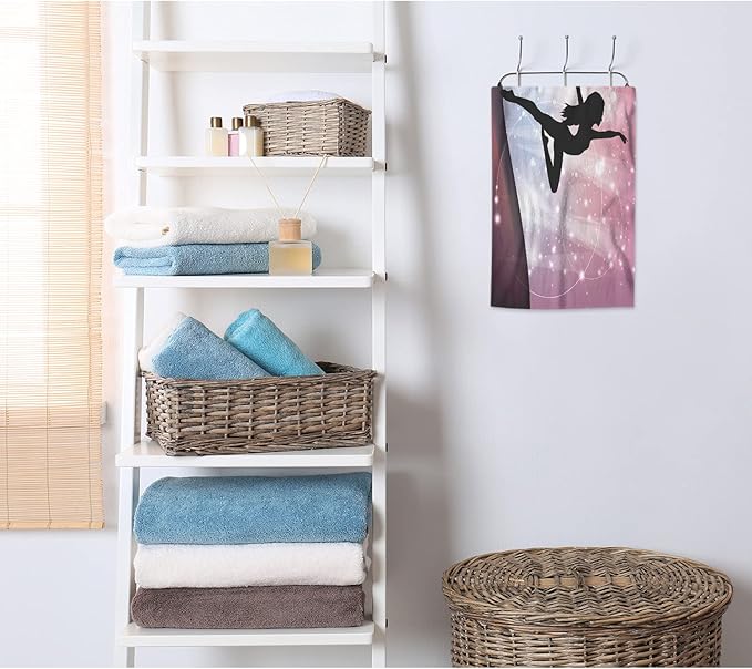 AOYEGO Ballet Hand Towels Silhouette of Ballerina Performing On Abstract Backdrop Magic Dance Fines Highly Absorbent Soft Towels Bathroom Beach Kitchen Spa Gym Face Towel 15x30 Inch