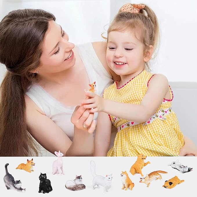 SIENON 12PCS Dog and Cat Figurines Realistic Plastic Pet Puppy Kitten Animal Figures Educational Toys for Kids Toddles Cake Topper Birthday Christmas Party Diorama School Project