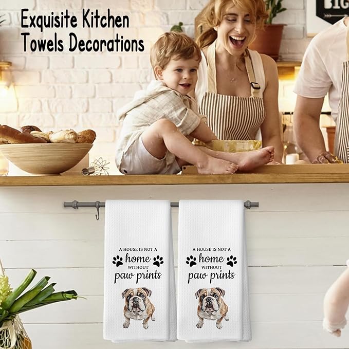 Bulldog Dog Gifts Kitchen Bathroom Decor Towels 16″×24″, Dog Lovers Gifts for Girls Mom Women, Bulldog Gifts For The Owners,A House is Not A Home Without Paw Prints Bathroom Kitchen Dish Hand Towels