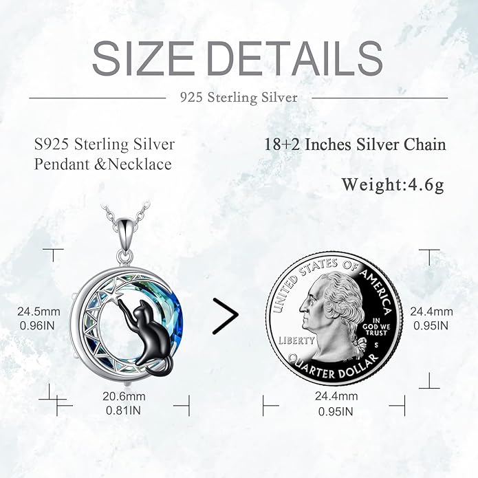 Turtle/Black Cat/Compass Necklace Sterling Silver Crystal Pendant Necklaces Cute Animal Jewerly for Women Mom