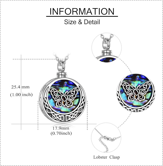 URONE Urn Necklaces for Ashes 925 Sterling Silver Abalone Shell Tree of Life Cremation Jewelry for Ashes Memory Jewelry for Women Men