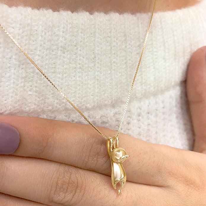 AFFY 925 Sterling Silver Cat Necklace for Women - Jewelry Gift for Cat Lovers - Flying Hanging Cat Pendant Collarbone Necklace