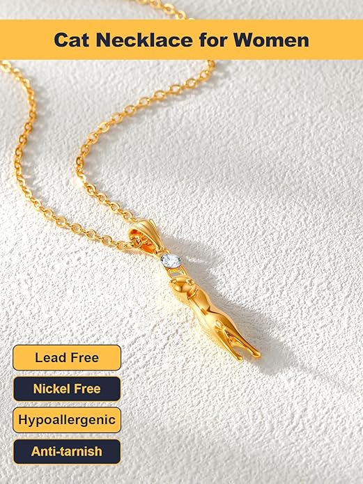 U7 Cat Pendant Necklace for Women Stainless Steel Cute Kitty Cat Jewelry Gift