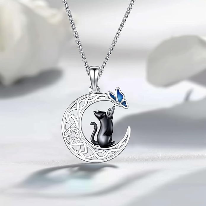 Black Cat/Dolphin/Bat Necklace Animal Pendant 925 Sterling Silver Cute Animal Jewelry Graduation Gifts for Women Men Animal Lovers Christmas Holiday Birthday Fathers Day