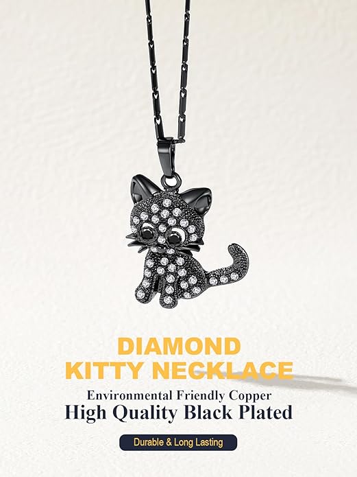 U7 Cat Pendant Necklace for Women Stainless Steel Cute Kitty Cat Jewelry Gift