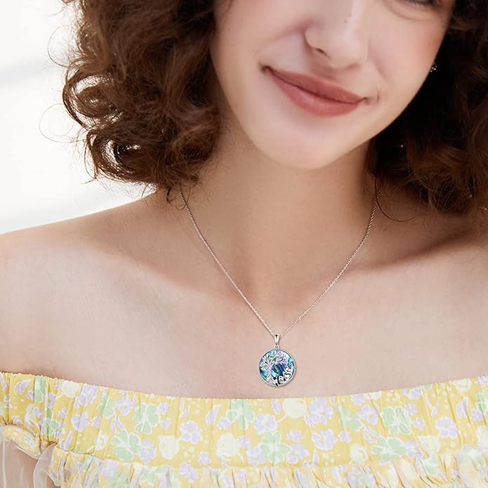 TOUPOP Tree of Life Animal Necklace 925 Sterling Silver Crystal/Abalone Shell Animal Pendant Jewelry Birthday Mothers Day Gifts for Women Mom Wife Her