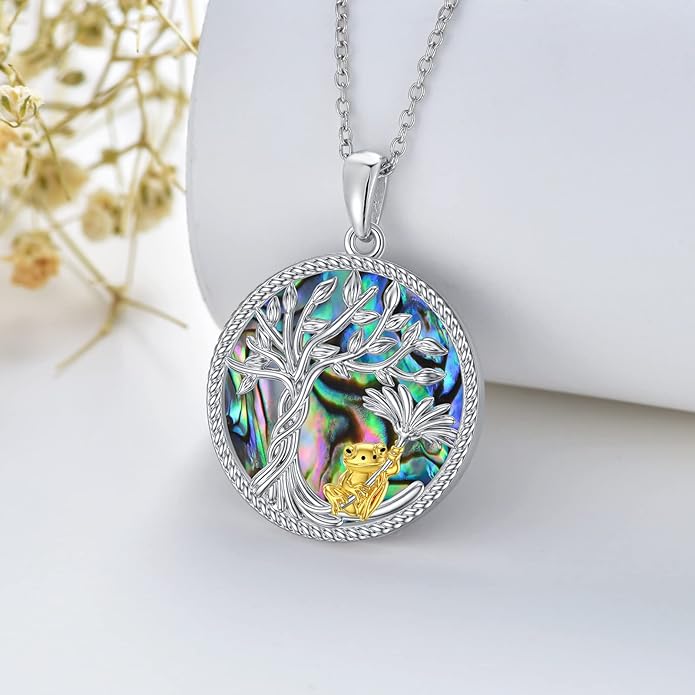 TOUPOP Tree of Life Animal Necklace 925 Sterling Silver Crystal/Abalone Shell Animal Pendant Jewelry Birthday Mothers Day Gifts for Women Mom Wife Her