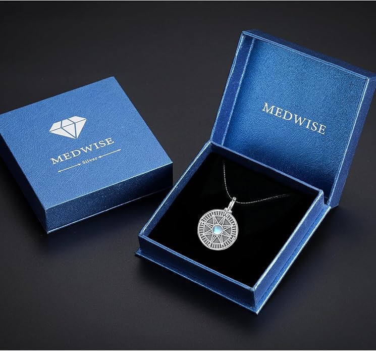 MEDWISE Wing/Wolf/Compass Urn Necklace for Ashes 925 Sterling Silver Necklace Guardian Angel Ashes Keepsake Memorial Urn Pendant Pet Cremation Jewelry for Ashes Memorial Jewelry for Dog Cat Pet Men
