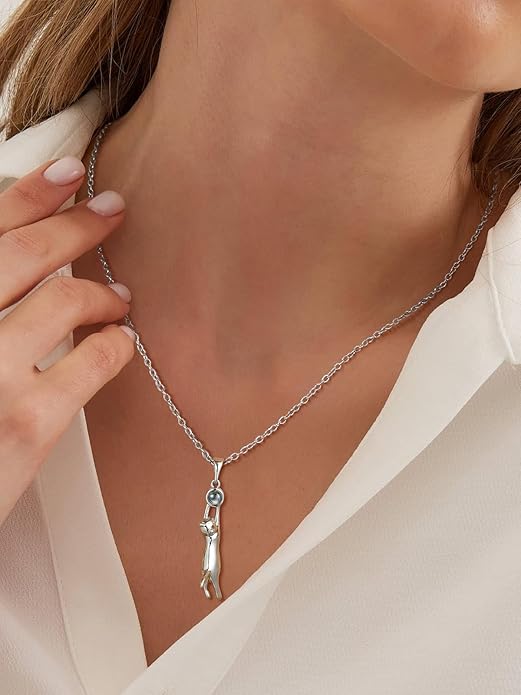 U7 Cat Pendant Necklace for Women Stainless Steel Cute Kitty Cat Jewelry Gift