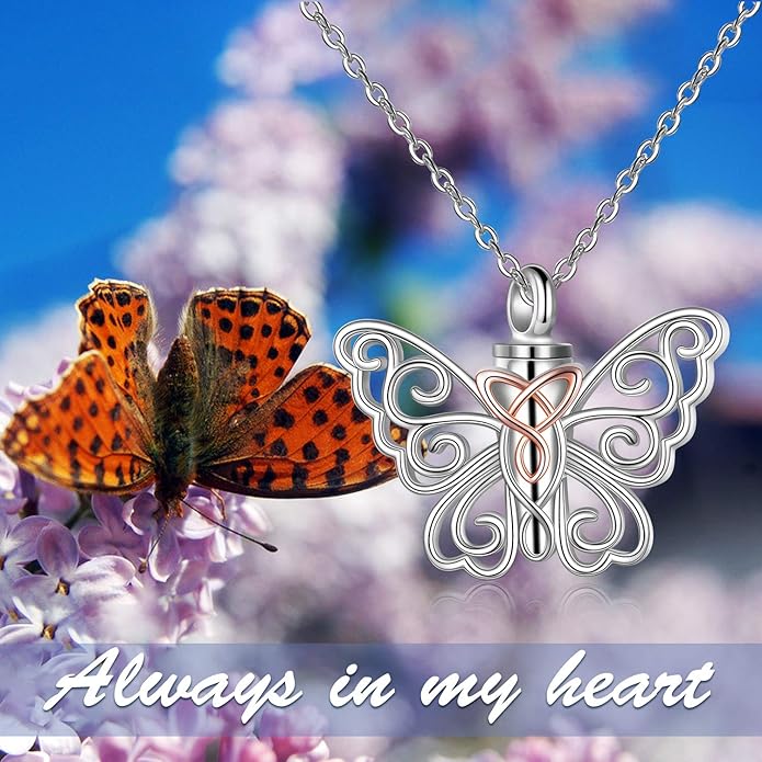 Butterfly/Dragonfly Urn Necklace for Ashes 925 Sterling Silver Celtic Knot Butterfly/Dragonfly Pendant Cremation Keepsake Necklace for Women Jewelry