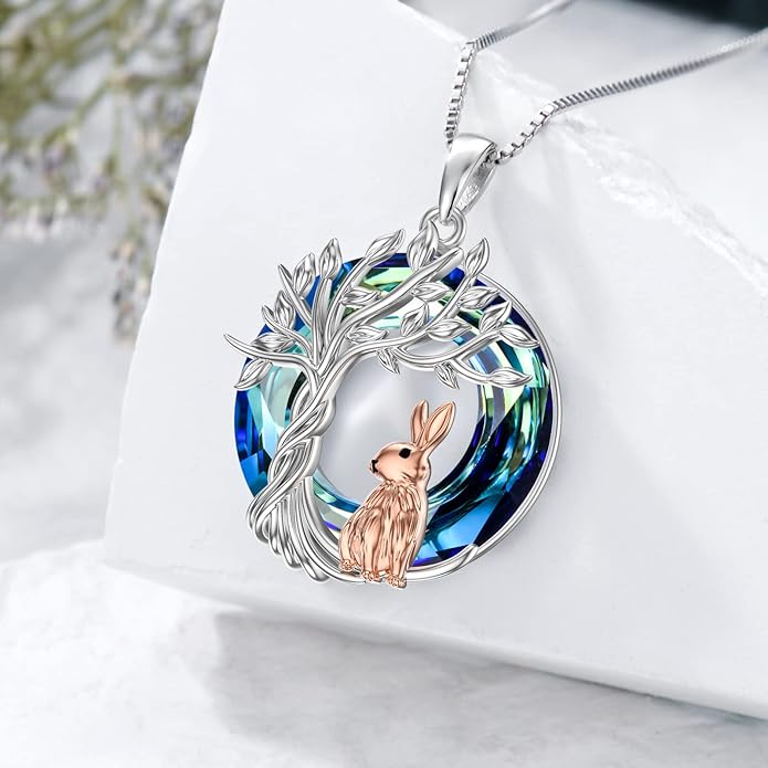 TOUPOP Tree of Life Animal Necklace 925 Sterling Silver Crystal/Abalone Shell Animal Pendant Jewelry Birthday Mothers Day Gifts for Women Mom Wife Her