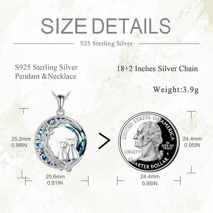 Turtle/Black Cat/Compass Necklace Sterling Silver Crystal Pendant Necklaces Cute Animal Jewerly for Women Mom