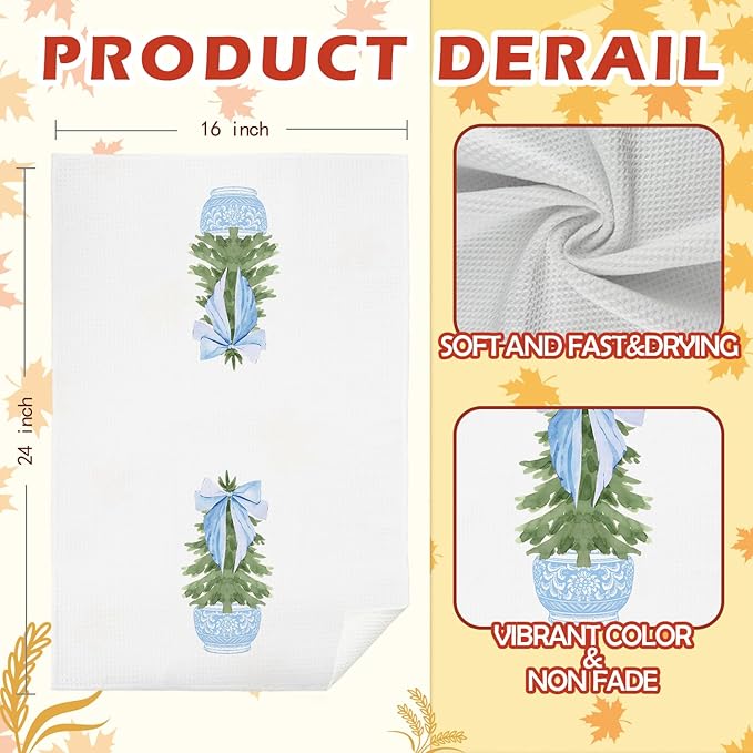 SPBL&L Chinoiserie Christmas Kitchen Towels, Light Blue Porcelain Chinoiserie Christmas Tree Hand Towels, 16x24 Inch