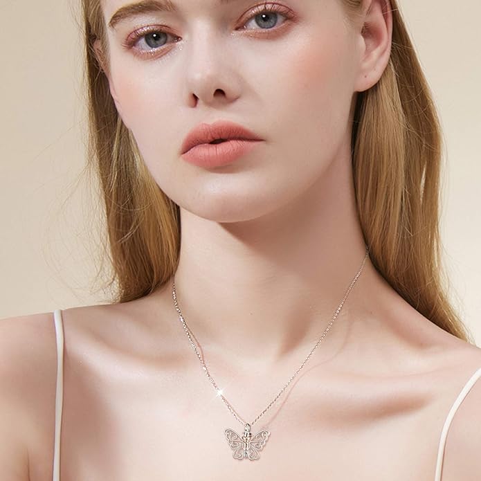 Butterfly/Dragonfly Urn Necklace for Ashes 925 Sterling Silver Celtic Knot Butterfly/Dragonfly Pendant Cremation Keepsake Necklace for Women Jewelry