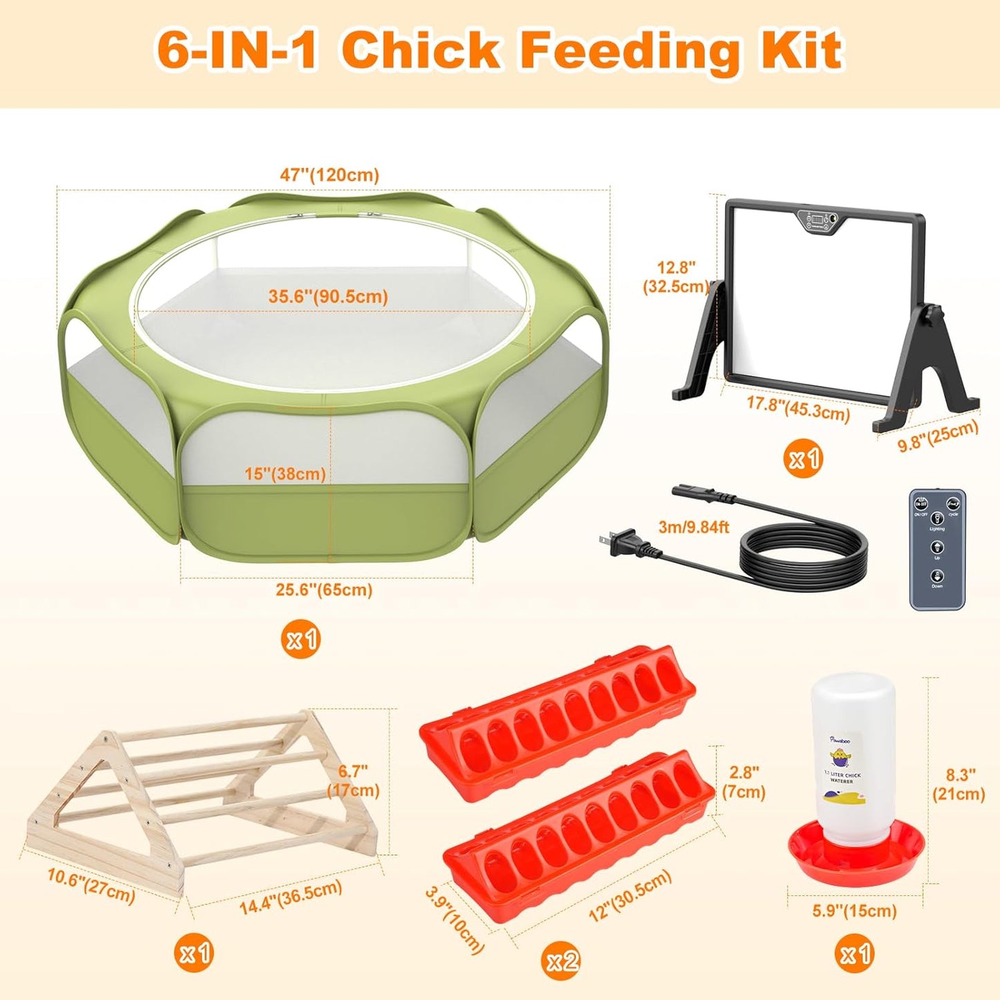 Pawaboo 6-in-1 Chicken Brooder Box for Chick Starter Kit, Includes Pet Cage Tent, Brooders Heating Plate, Chicks Perch, Feeder and 1.1L Chick Waterer, Baby Chicks Supplies (Brooder Set)