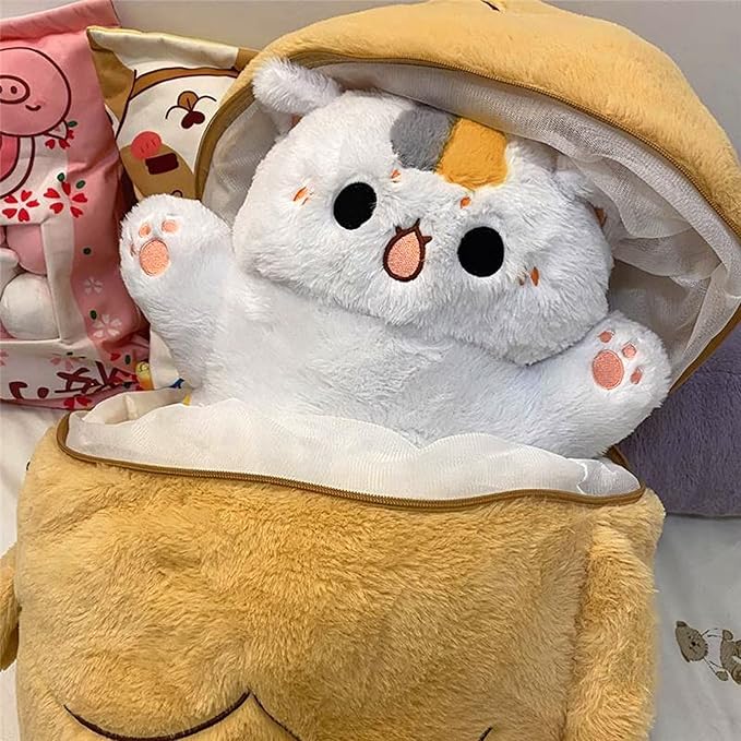 Ditucu 11.8 inch Taiyaki Cat Plush Pillow Cute Kitten Inside Fish 2 in 1 Soft Stuffed Animal Plushies Toys with Outfit Sleeping Doll Gifts for Girls Boys