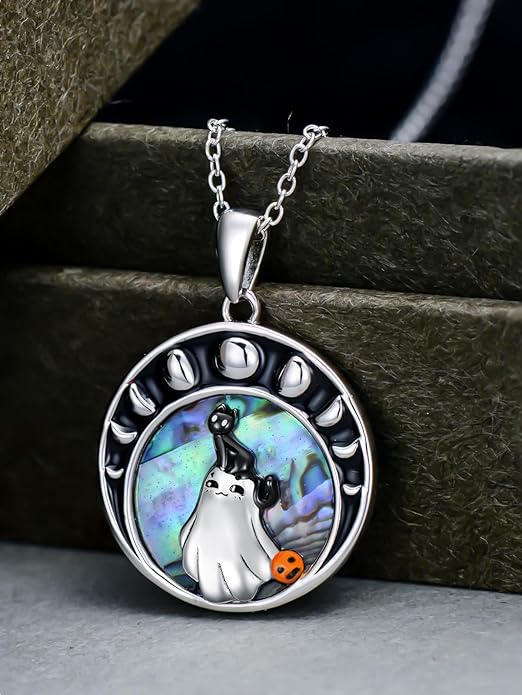 Black Cat/Dragon/Fox/Wolf Necklace 925 Sterling Silver Celtic Moon Pentagram Pendant Gothic Jewelry Goth Halloween Gifts for Women