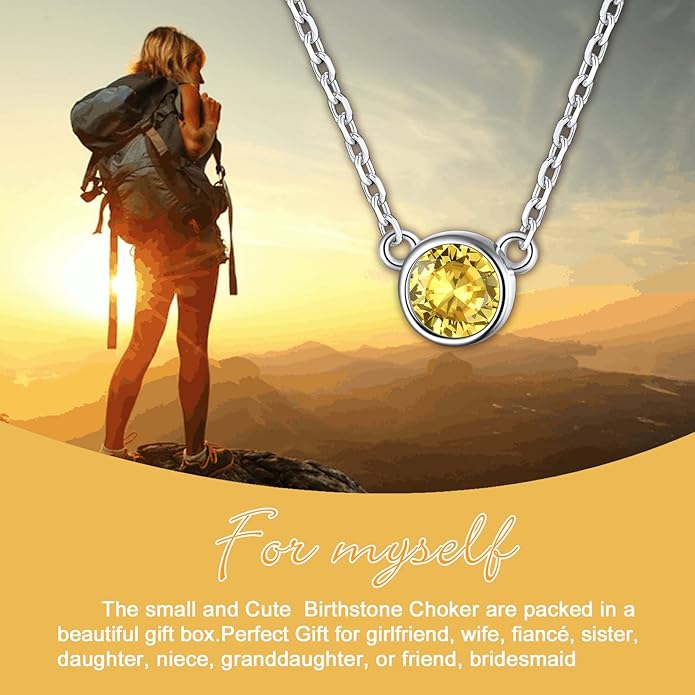 SILVERCUTE Sterling Silver Birthstone Necklace for Women,Dainty Silver Pendant Necklace with Round Cubic Zirconia,16"-18"