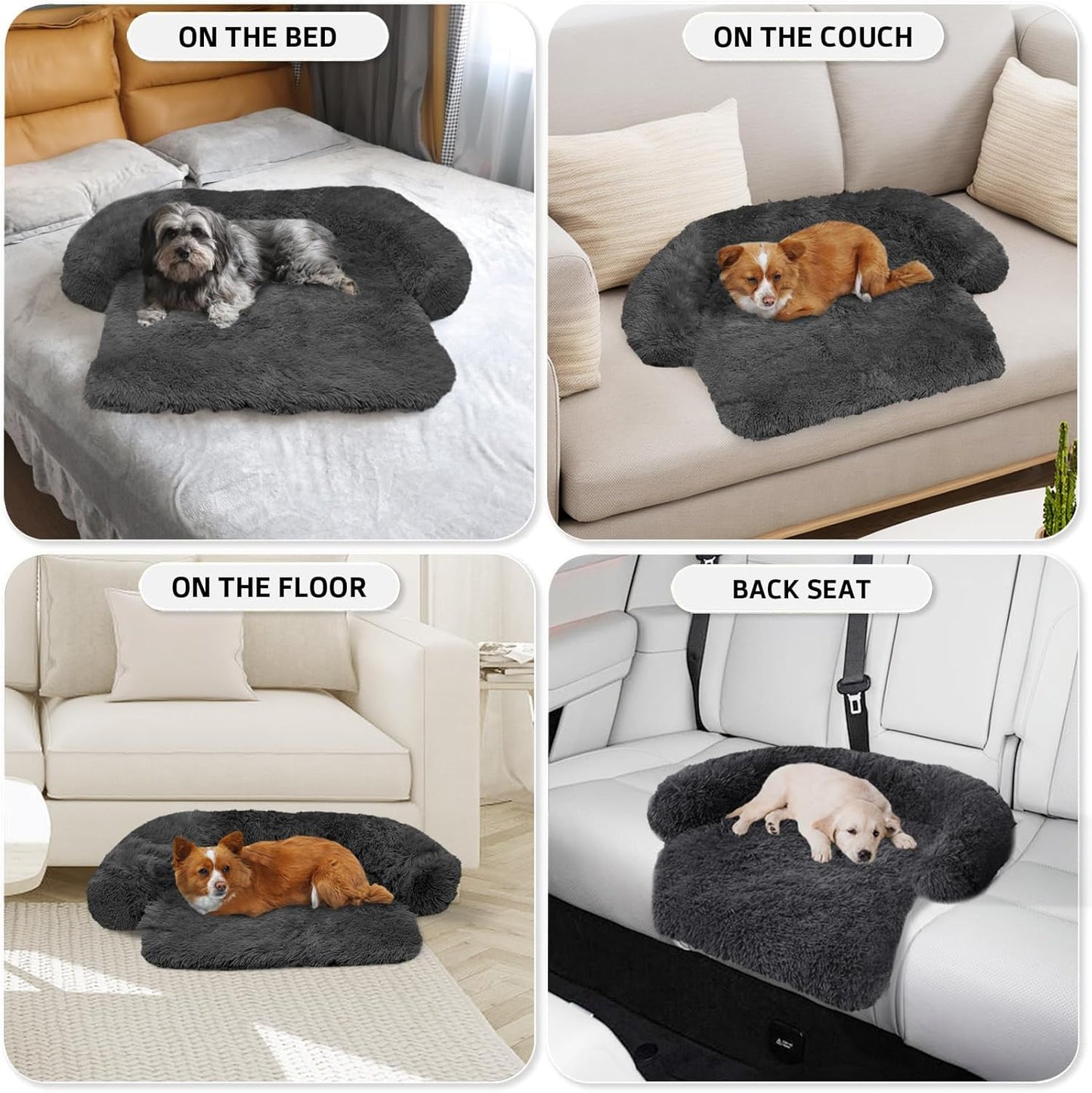 Calming Dog Bed Fluffy Plush Dog Mat for Furniture Protector with Removable Washable Cover for Large Medium Small Dogs and Cats (XS(31“x23.5”x5“), Dark Grey)