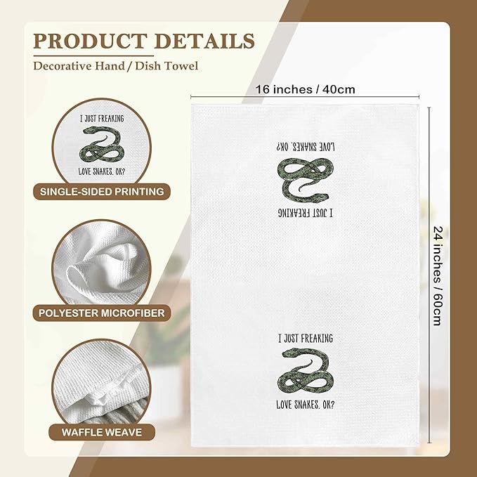 I Just Freaking Love Snakes Kitchen Towels Decorative Gifts for Snake Lovers 16x24, Snake Dish Towel Cloths Dishcloths Tea Towel, Snake Bathroom Kitchen Hand Towel Decor