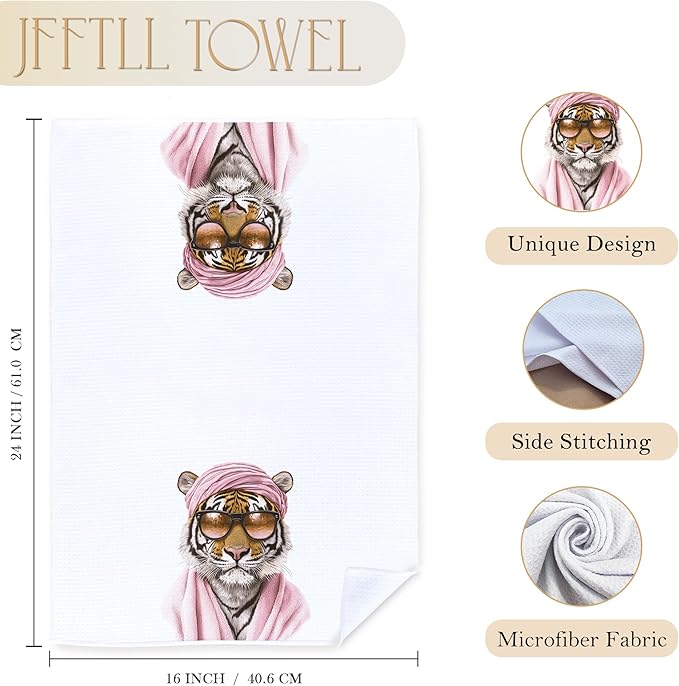 Trendy Sunglasses Tiger Bathroom Hand Towels, Preppy Pink Bathrobe Tiger Hand Towels for Bathroom Washroom Restroom Decor, 16x24 Inch
