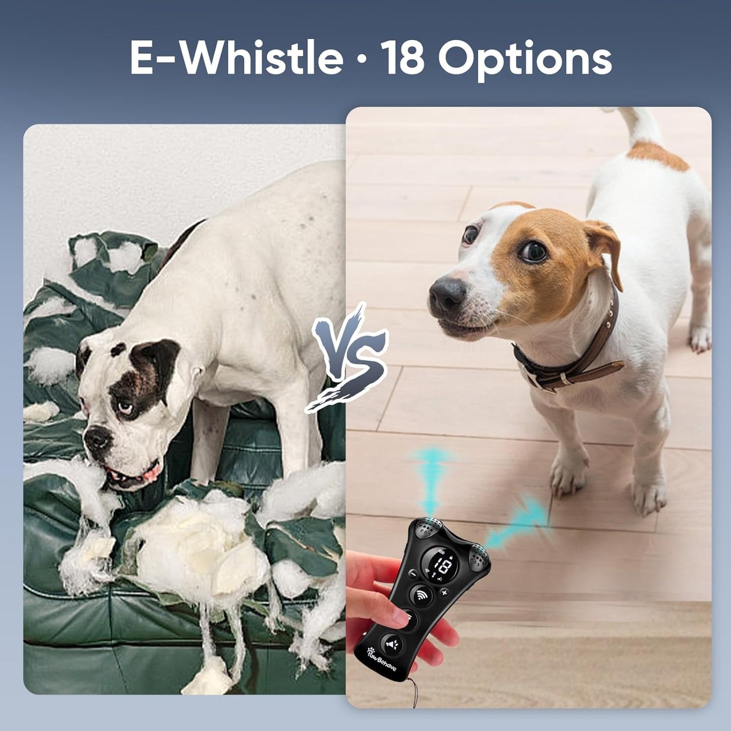 Ultrasonic Dog Bark Deterrent Device โ10-Level Adjustable Anti Barking Trainer with Flashlight, Strobe, E-Clicker(18 Whistle Sounds)โNo Shock, Collar-Free Dog Behavior Correction Devices