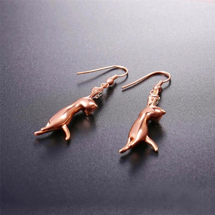 U7 Cute Cat Ear Pendant Platinum/18K Gold Plated Drop Earrings With Rhinestone