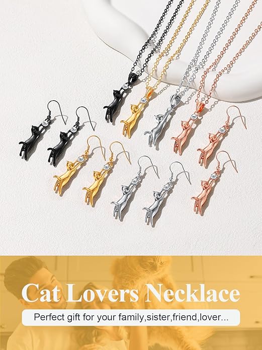 U7 Cat Pendant Necklace for Women Stainless Steel Cute Kitty Cat Jewelry Gift