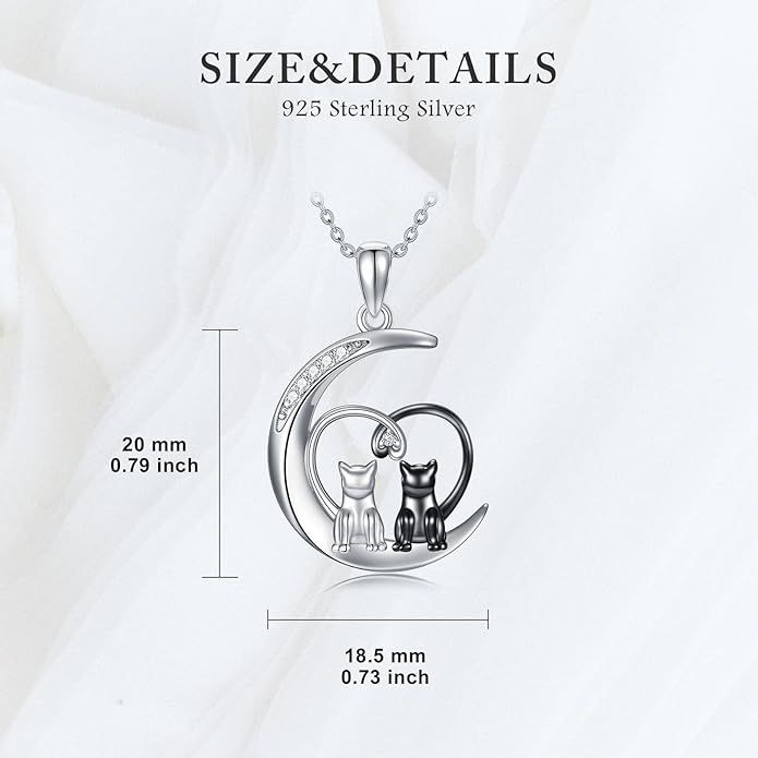 Diamond Black Cat Necklace for Women 925 Sterling Silver Cat on Moon Necklace Pendant Black Cat Jewelry Gifts for Women Mom Wife Girlfriend Daughter Girls