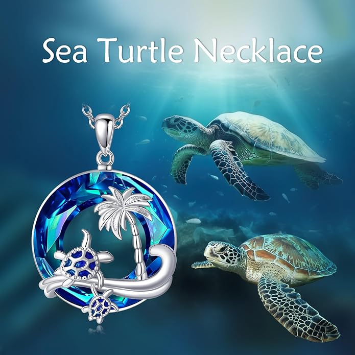 Turtle/Black Cat/Compass Necklace Sterling Silver Crystal Pendant Necklaces Cute Animal Jewerly for Women Mom