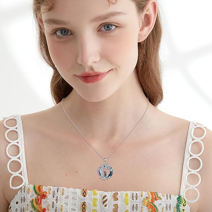 Tree of Life Necklace Sterling Silver Sister Pendant Blue Crystal Jewelry Gift for Women