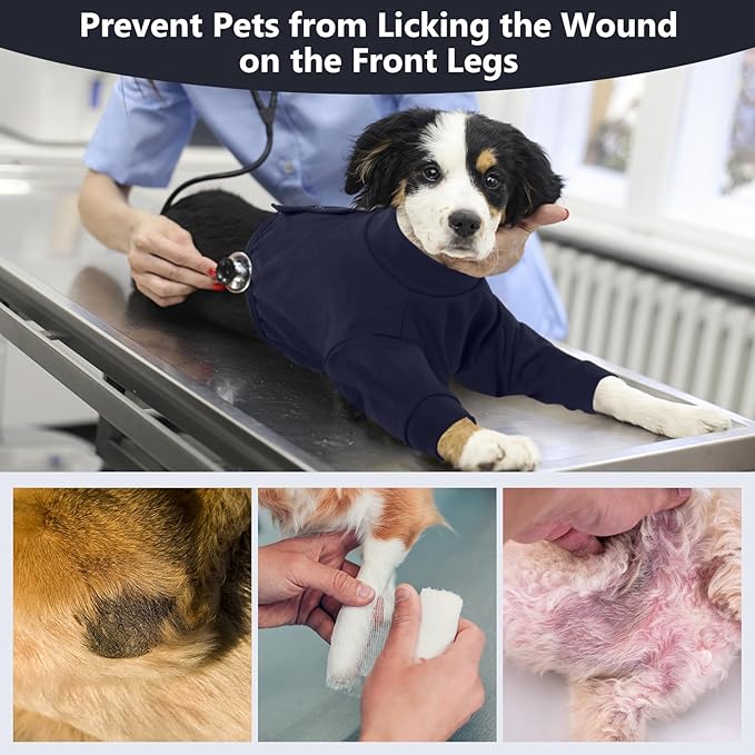 IDOMIK Dog Recovery Suit, Dog Surgery Recovery Suit Front Legs, Comfy Joint Leg Sleeves After Surgery, Elbow Braces Protector for Leg Injuries & Joint Pain, Cone Collar Alternatives,Navy,2XL