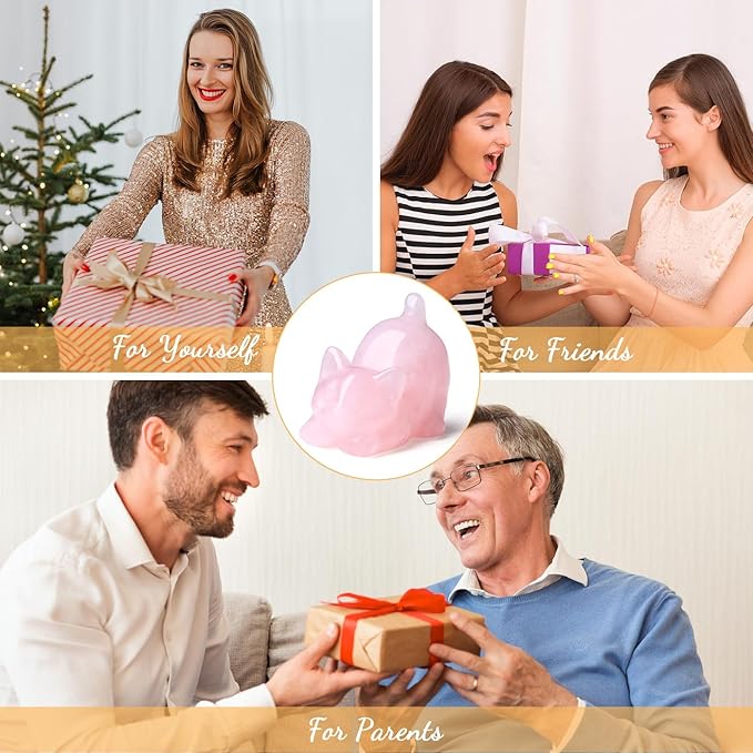 Rose Quartz Cat Crystal Statue Pink Carved Room Decor Figurines for Healing Stone Crystals Home Lazy Cute Sculpture Spiritual Natural Gemstones Cat Lover for Women Lovers