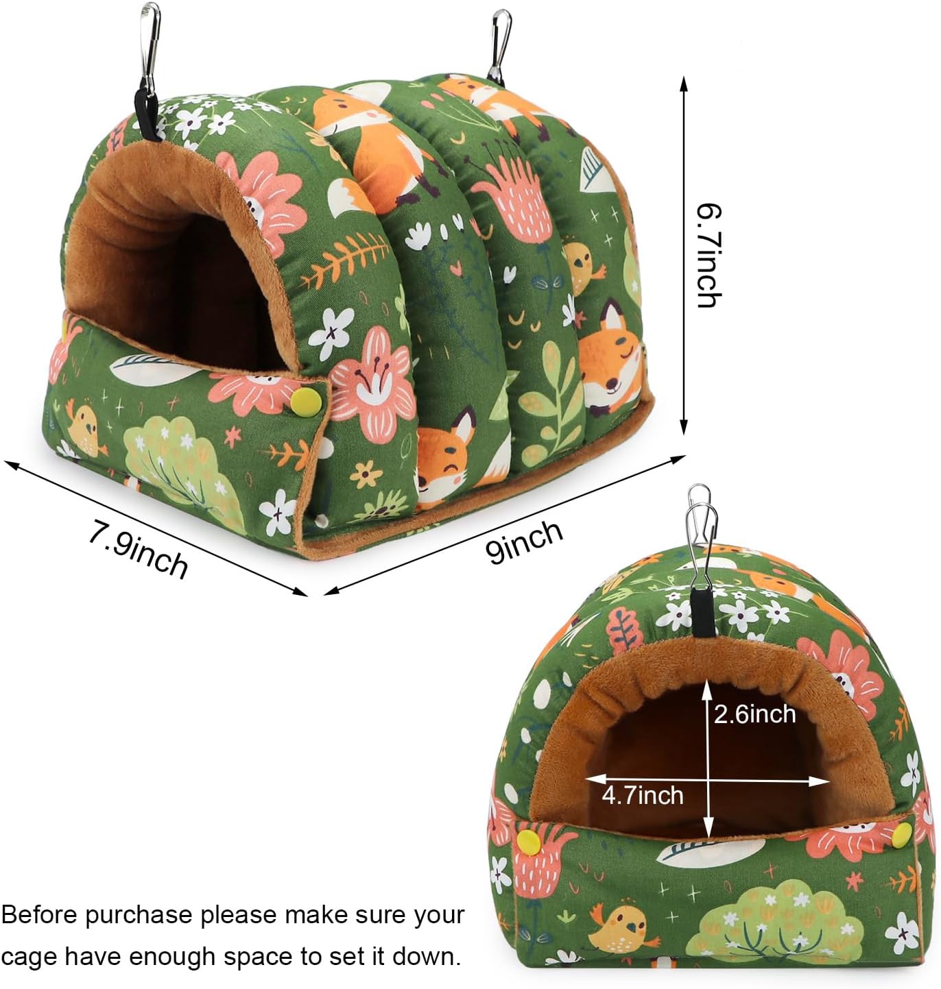 Wontee Bird Nest House Winter Warm Snuggle Hut Bird Bed Hanging Hammock for Parrots Budgies Parakeets Caique Senegal Cockatiels Conures (Large, Green)