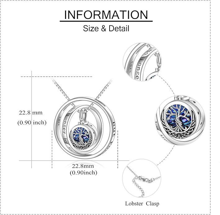 Tree of Life Urn Necklaces for Ashes 925 Sterling Silver Tree of Life Crystal Cremation Jewelry for Ashes Memory Jewelry for Women Men