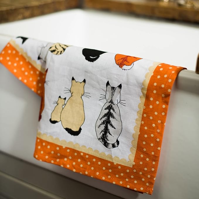 Ulster Weavers Cats in Waiting Tea Towel, 100% Cotton - with Cute Orange Cat Animal Hand Drawn Design - Kitchen and Cooking Gifts for Bakers & Chefs - Homeware & Kitchenware Range