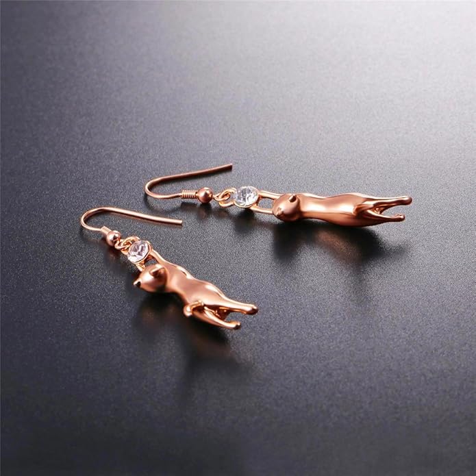 U7 Cute Cat Ear Pendant Platinum/18K Gold Plated Drop Earrings With Rhinestone