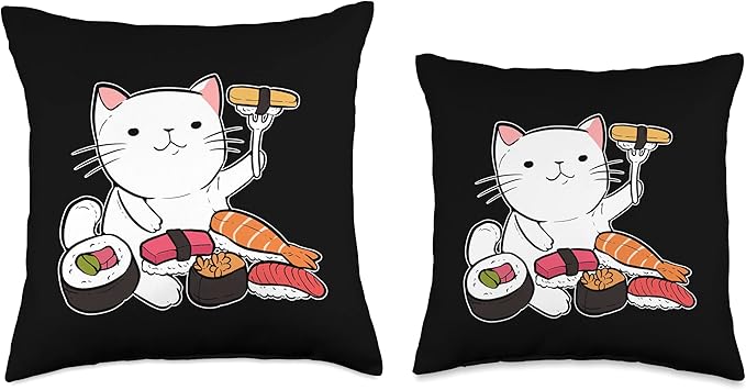 Sushi Cat Anime Figure Senpai Japanese Noodles Ramen Manga Throw Pillow